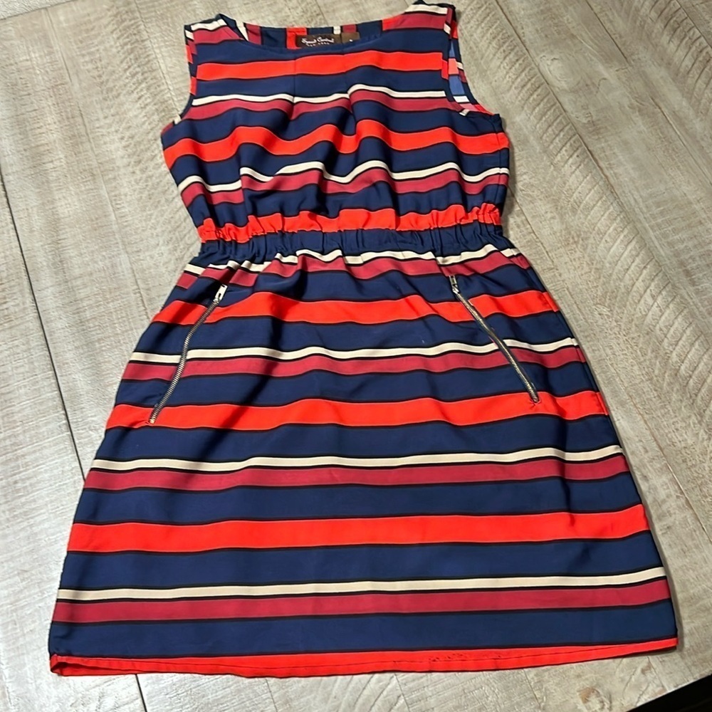 3/$25 Speed Control Striped Navy and Red Dress